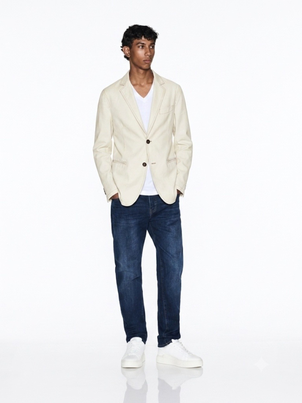 Armani Collezioni Summer Classic Cream Two-Button Blazer Jacket Size 38